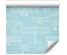Artgeist Tapetas - Sketch - Outline of an airplane in baltas on a turquoise background.