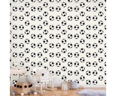Artgeist Tapetas - Soccer - Symmetrical juodas-and-baltas soccer balls on a beige background.