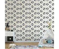 Artgeist Tapetas - Soccer - Symmetrical juodas-and-baltas soccer balls on a beige background.