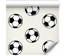 Artgeist Tapetas - Soccer - Symmetrical juodas-and-baltas soccer balls on a beige background.