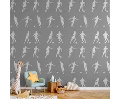 Artgeist Tapetas - Sports Silhouettes - Dynamic figures of soccer players on a pilka background.