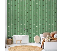 Artgeist Tapetas - Sports Whistles - Repeating pattern on a striped žalias background.