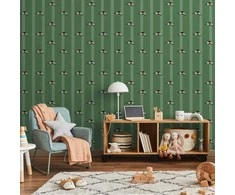 Artgeist Tapetas - Sports Whistles - Repeating pattern on a striped žalias background.