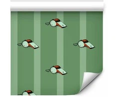 Artgeist Tapetas - Sports Whistles - Repeating pattern on a striped žalias background.