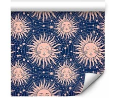 Artgeist Tapetas - Sunny Patterns - Repeating sun motif on a navy background.