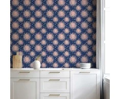 Artgeist Tapetas - Sunny Patterns - Repeating sun motif on a navy background.