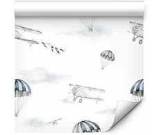 Artgeist Tapetas - Watercolor - Airplane show on a bright sky with delicate clouds.