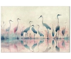 Artgeist XXL paveikslas - Birds by the lake - herons painted in watercolour in delicate pilkas and pink colours
