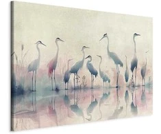 Artgeist XXL paveikslas - Birds by the lake - herons painted in watercolour in delicate pilkas and pink colours