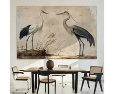 Artgeist XXL paveikslas - Birds from an old engraving - vintage-style illustration depicting a heron and a crane