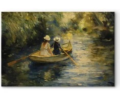 Artgeist XXL paveikslas - Boat crossing - painting of two women sailing a boat on a river