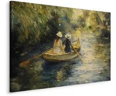 Artgeist XXL paveikslas - Boat crossing - painting of two women sailing a boat on a river