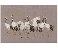 Artgeist XXL paveikslas - Crane dance – bright silhouettes of birds against a warm pilkas background with texture