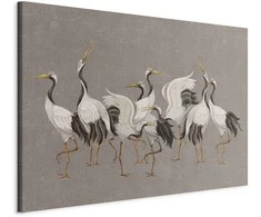 Artgeist XXL paveikslas - Crane dance – bright silhouettes of birds against a warm pilkas background with texture