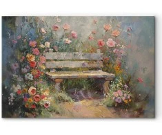Artgeist XXL paveikslas - Flowery bench - impressionist painting full of flowers
