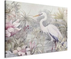 Artgeist XXL paveikslas - Heron wading in a pond - illustration in bright colours