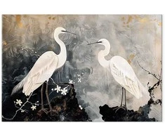 Artgeist XXL paveikslas - Herons and cherry blossoms - oriental-style illustration depicting birds