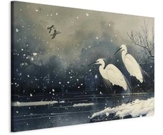 Artgeist XXL paveikslas - Herons over a winter pond - Japanese-style illustration in dark colours