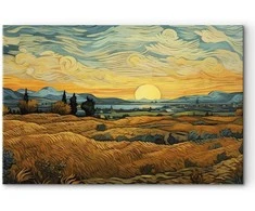 Artgeist XXL paveikslas - Impressionistic fields - painted golden landscape with fields of grain