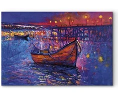 Artgeist XXL paveikslas - Modern impressionism - night landscape of a lake with a floating boat