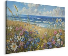 Artgeist XXL paveikslas - Seascape – wildflowers and a view of the rough sea
