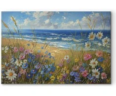 Artgeist XXL paveikslas - Seascape – wildflowers and a view of the rough sea