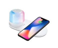 Garso kolonėlė su RGB apšvietimu ir belaidžiu telefono įkrovikliu
