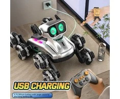 Interaktyvus šuo robotas, valdomas nuotolinio valdymo pultu ir rankų gestais, sidabrinė spalva