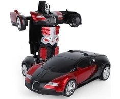 Transformuojamas nuotolinio valdymo automobilis - robotas 2 in 1 su LED šviesomis ir 360° drift funkcija (raudonas)