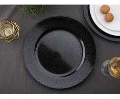 Plate charger, diameter 33 cm, juodas with glitter