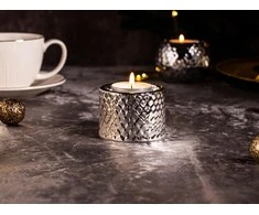 Mondex Porcelain candle holder relief 6,5x6,5x4,5 cm sidabrinis