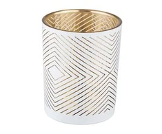 Baltas glass candle holder with auksinis interior 10x12,5 cm, geometric decoration