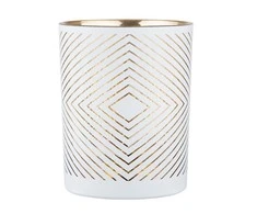 Baltas glass candle holder with auksinis interior 10x12,5 cm, geometric decoration