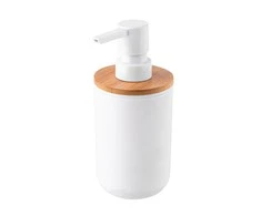 Plastik soap dispensor with wood 7x7x16 cm