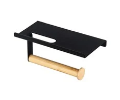 Juodas metal toilet paper &amp; cell-phone holder with bamboo stem 18x10x7,5 cm color box