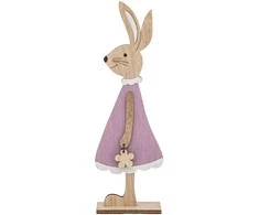 Wooden rabbit deco violetinė dress 7,5x3,5x22,5 cm