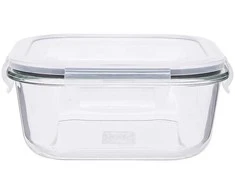 Kvadratinis sodos kalkių stiklinis maisto indas su PP dangteliu 750 ml 15,8x15,8x7 cm
