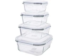 Kvadratinis sodos kalkių stiklinis maisto indas su PP dangteliu 750 ml 15,8x15,8x7 cm