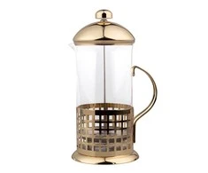 Glass French press in a steel basket, in auksinis color, 1000 ml