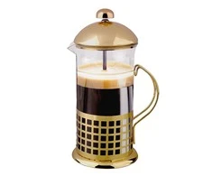 Glass French press in a steel basket, in auksinis color, 1000 ml