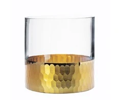 Lumarko Golden Honey glass vase with auksinis honeycomb decoration, cylinder shape, h-12cm