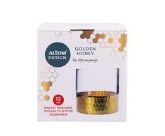 Lumarko Golden Honey glass vase with auksinis honeycomb decoration, cylinder shape, h-12cm