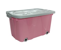 Artgos 45L ROŽINĖ DUŻY POJEMNIK KUFER SKRZYNIA NA ZABAWKI NA KÓŁKACH POKRYWA 58x37