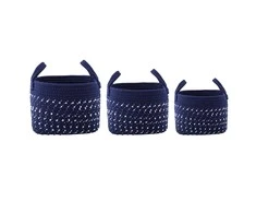 Set of 3 dark mėlynas cotton baskets 25+22+19cm