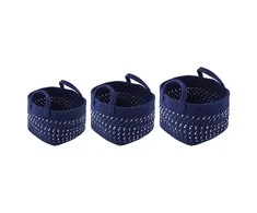 Set of 3 dark mėlynas cotton baskets 25+22+19cm