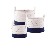 Blue Set of 3 baltas-mėlynas cotton baskets 32+28+24cm