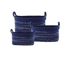 Set of 3 dark mėlynas rectangular cotton baskets 37+34+31cm