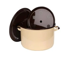 Emaliuotas virimo puodas 13,6 l skersmuo 30cm | aukštis 20cm | kreminės/rudos spalvos, su dangčiu