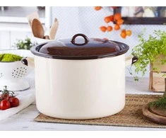 Emaliuotas virimo puodas 13,6 l skersmuo 30cm | aukštis 20cm | kreminės/rudos spalvos, su dangčiu