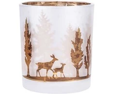 Frosted glass candle holder with auksinis-ruda interior, 7x8 cm, forest decoration